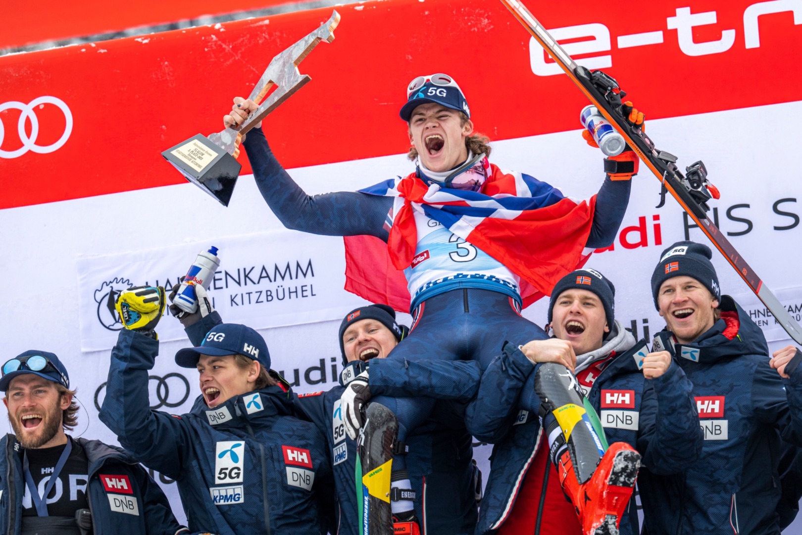 Lucas Braathen during the Hahnenkamm Race in Kitzbuehel, Austria in January 2023. Photo: Joerg Mitter / Red Bull Content Pool.