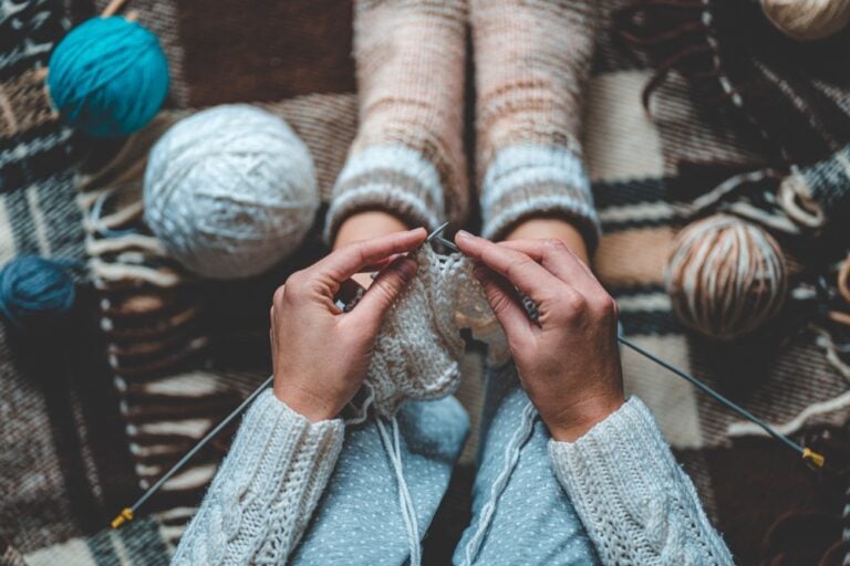 Norwegian person knitting.