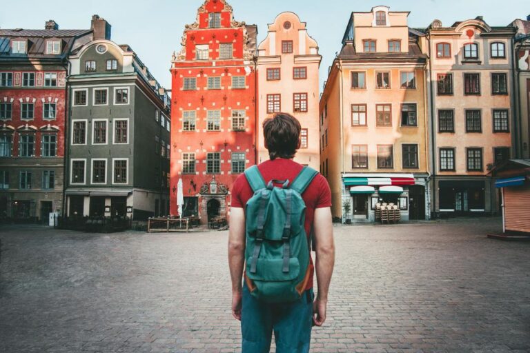 Backpacker in Gamla Stan, Stockholm.