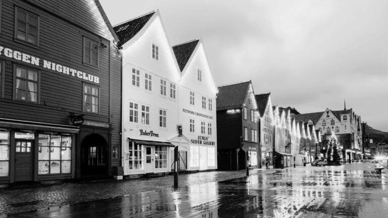 Bergen's Bryggen in the rain.