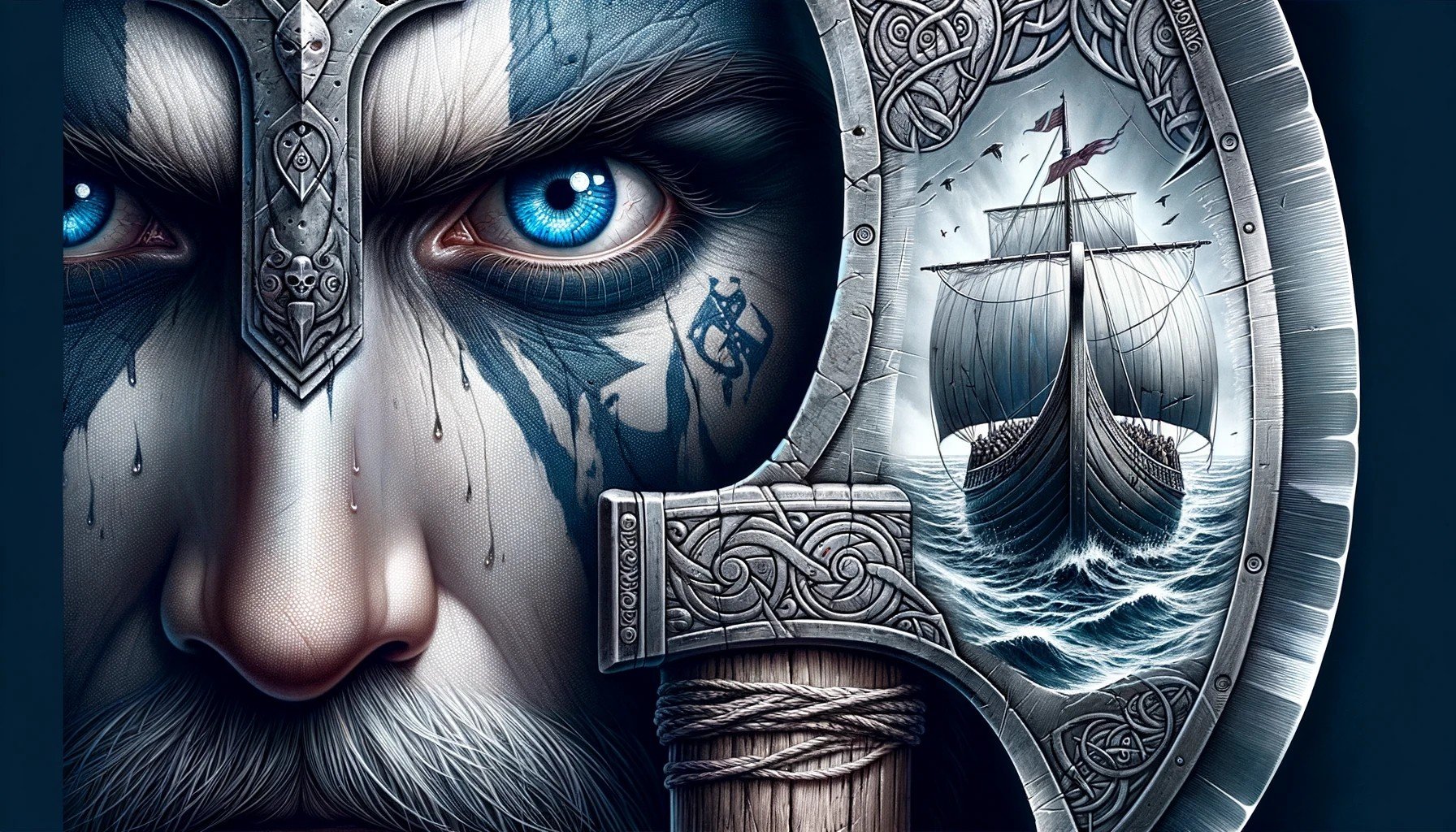 Viking warrior Eric Bloodaxe with Viking ship detail.