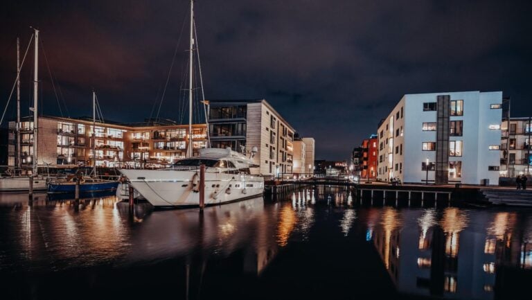 Odense waterfront at night.