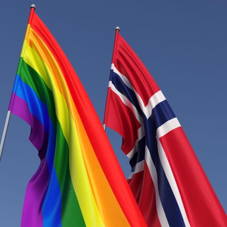 Rainbow and Norway flags. A Pride concept.