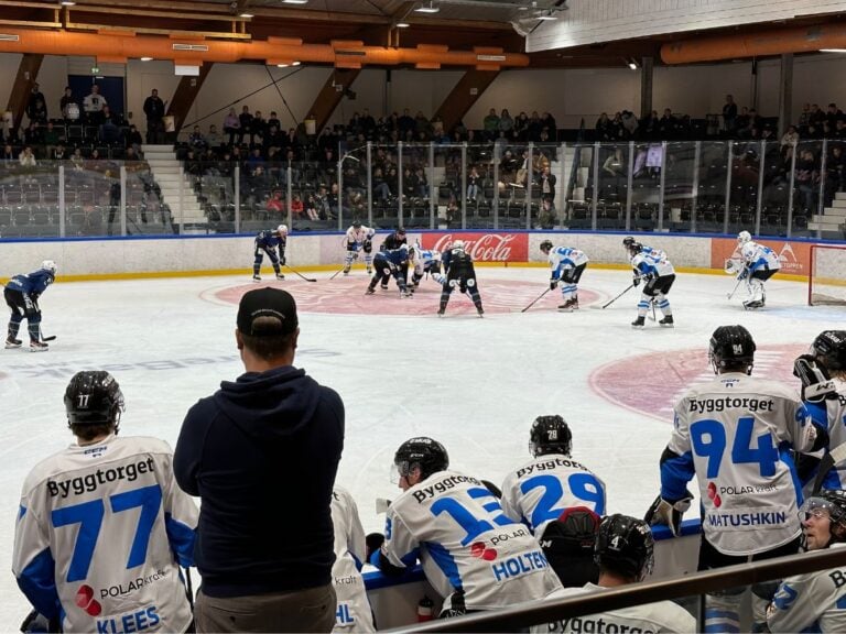Nidaros v Narvik first division ice hockey game in Norway.