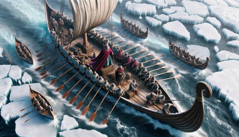 Viking Age icebreaker ships illustration.