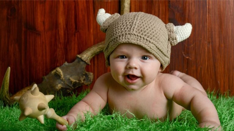 Baby dressed up as a Viking
