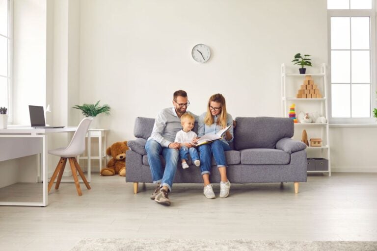 Nordic family relaxing in a lounge.