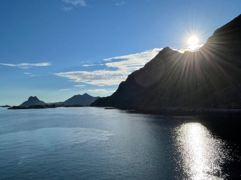 Approach to Stamsund on the coastal ferry. Photo: David Nikel.