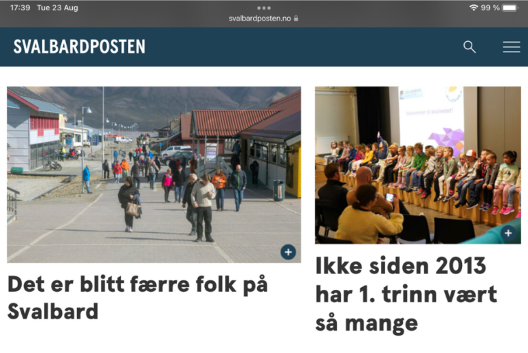 Screenshot of local newspaper Svalbardposten.