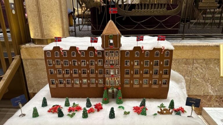 Gingerbread version of the Grand Hotel in Oslo, Norway. Photo: David Nikel.