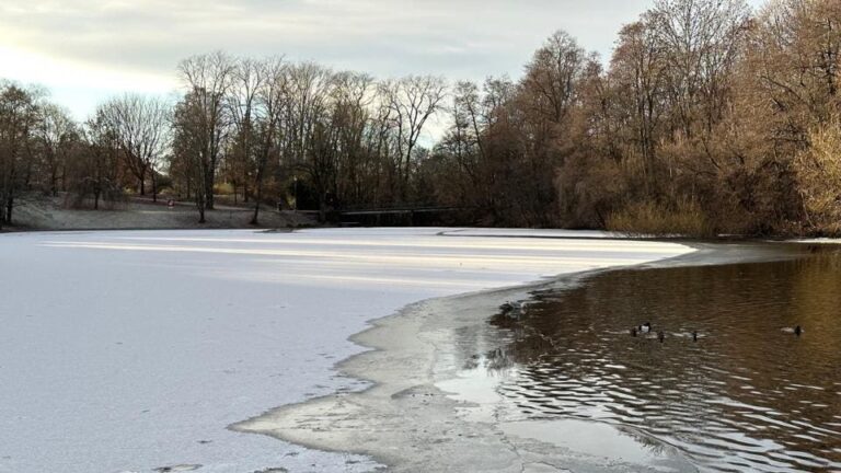 Ice-covered lake in Vigeland Park. Photo: David Nikel.