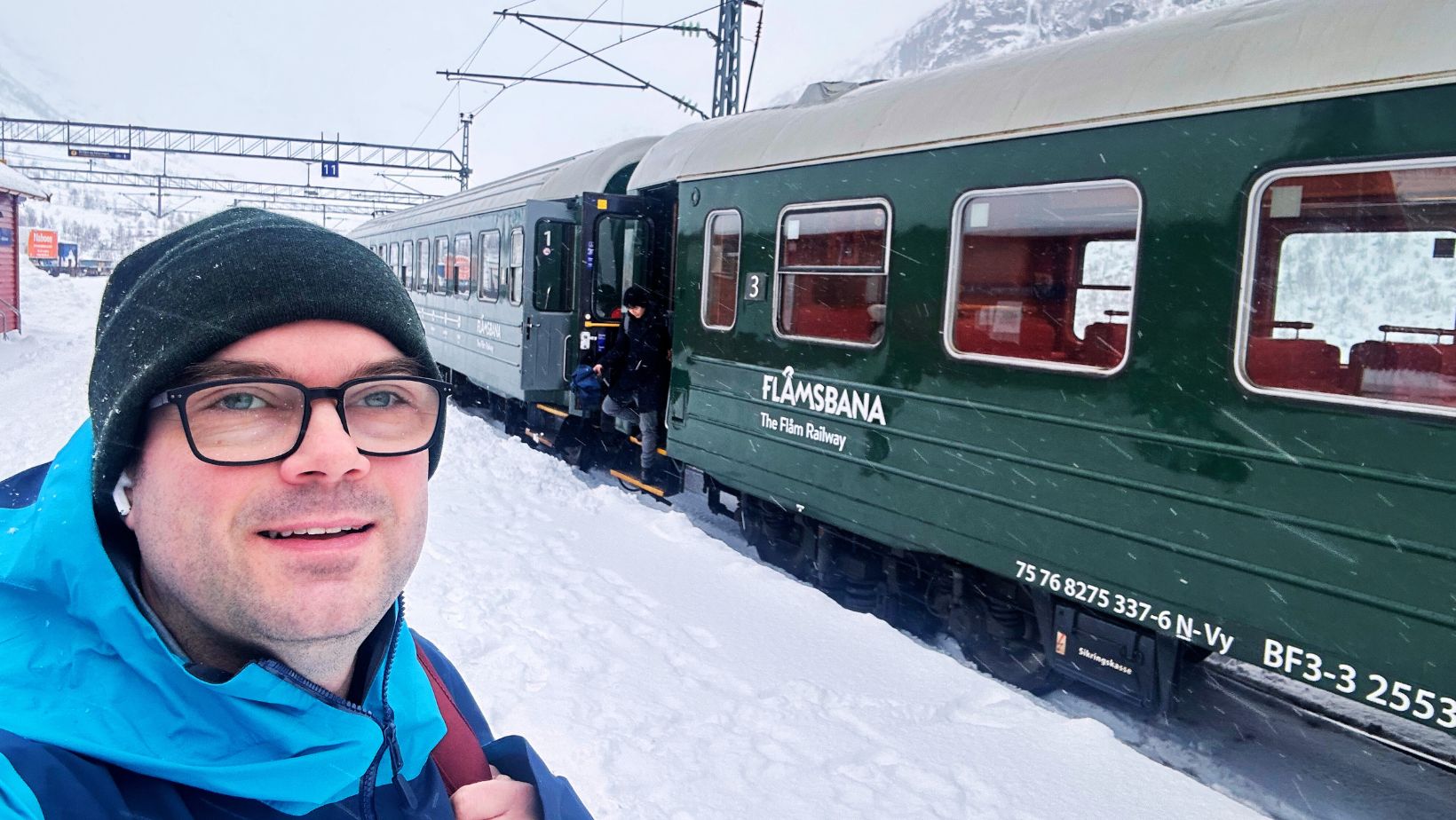 David on the Flåm Railway in the winter. Photo: David Nikel.