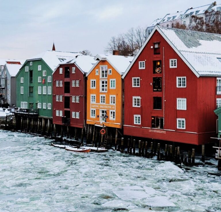 Ice on the river in Trondheim, Norway.