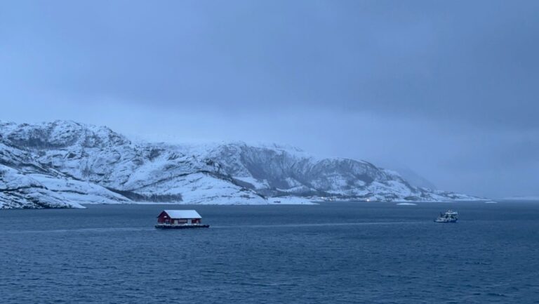 Barn towed by boat in Norway. Photo: David Nikel.