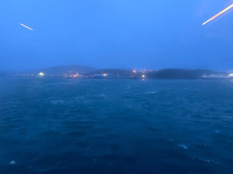 Watching Storm Ingunn from the safety of Bodø harbour. Photo: David Nikel.
