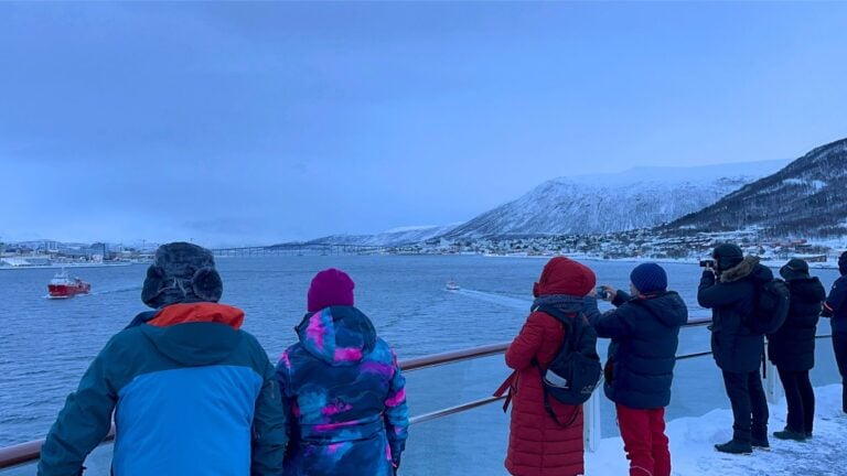 Guests on the Havila Polaris watching the arrival into Tromsø. Photo: David Nikel.