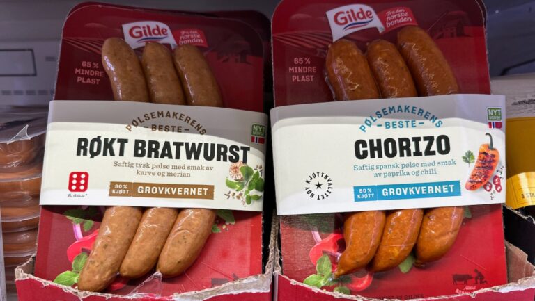 'Premium' pølse options in the supermarket. Photo: David Nikel.