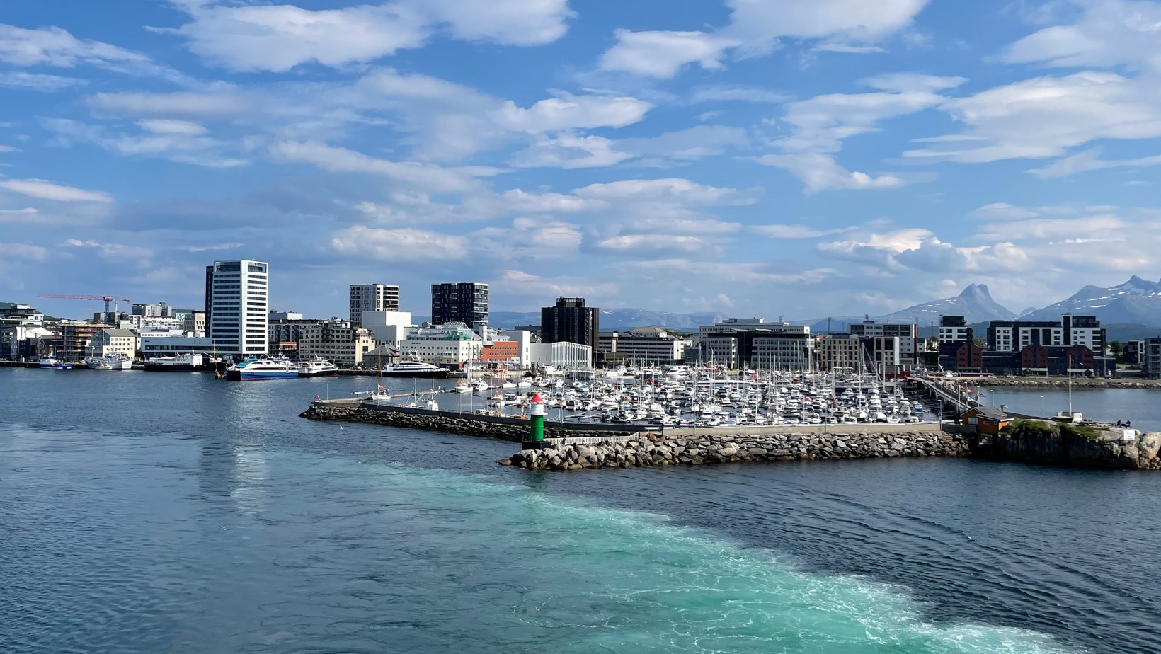 Sailing away from Bodø city centre. Photo: David Nikel.