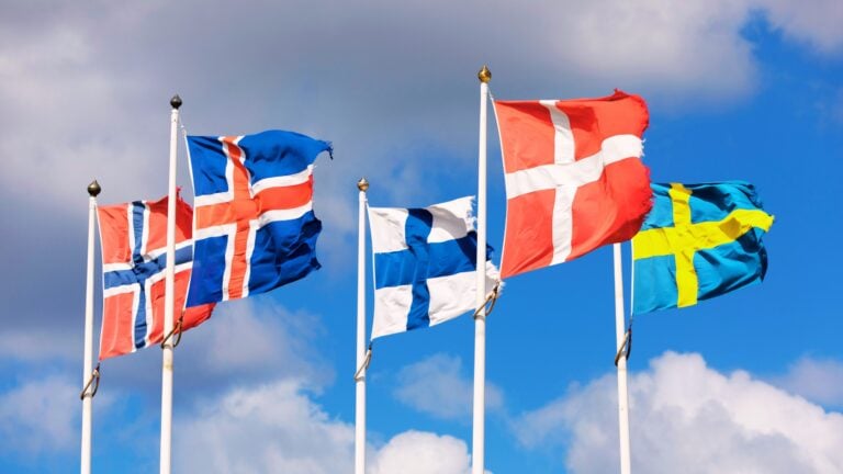 Flags of the five Nordic countries.