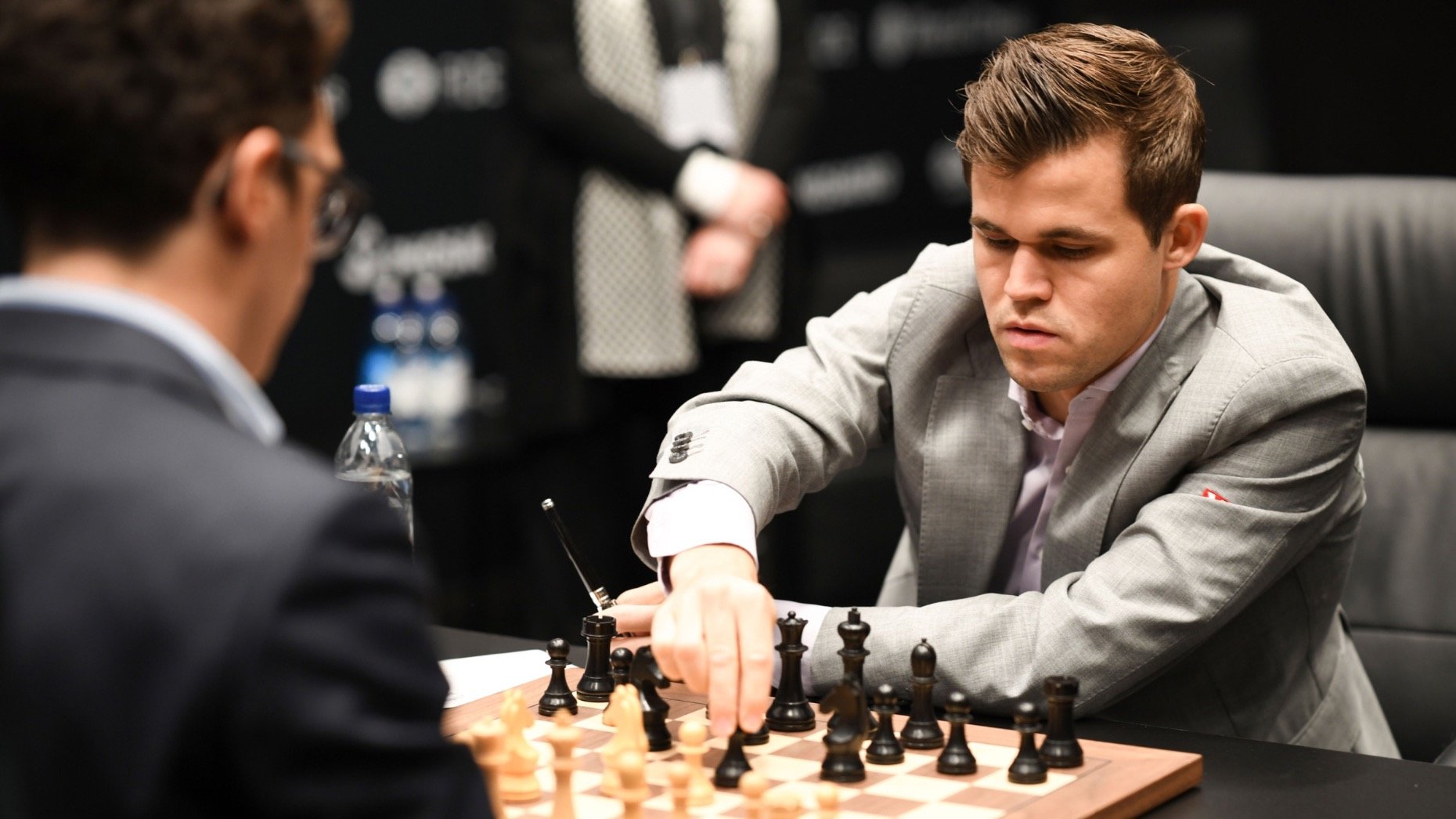 Magnus Carlsen competing in the World Chess Championship in 2018. Photo: B. Lenoir / Shutterstock.com.