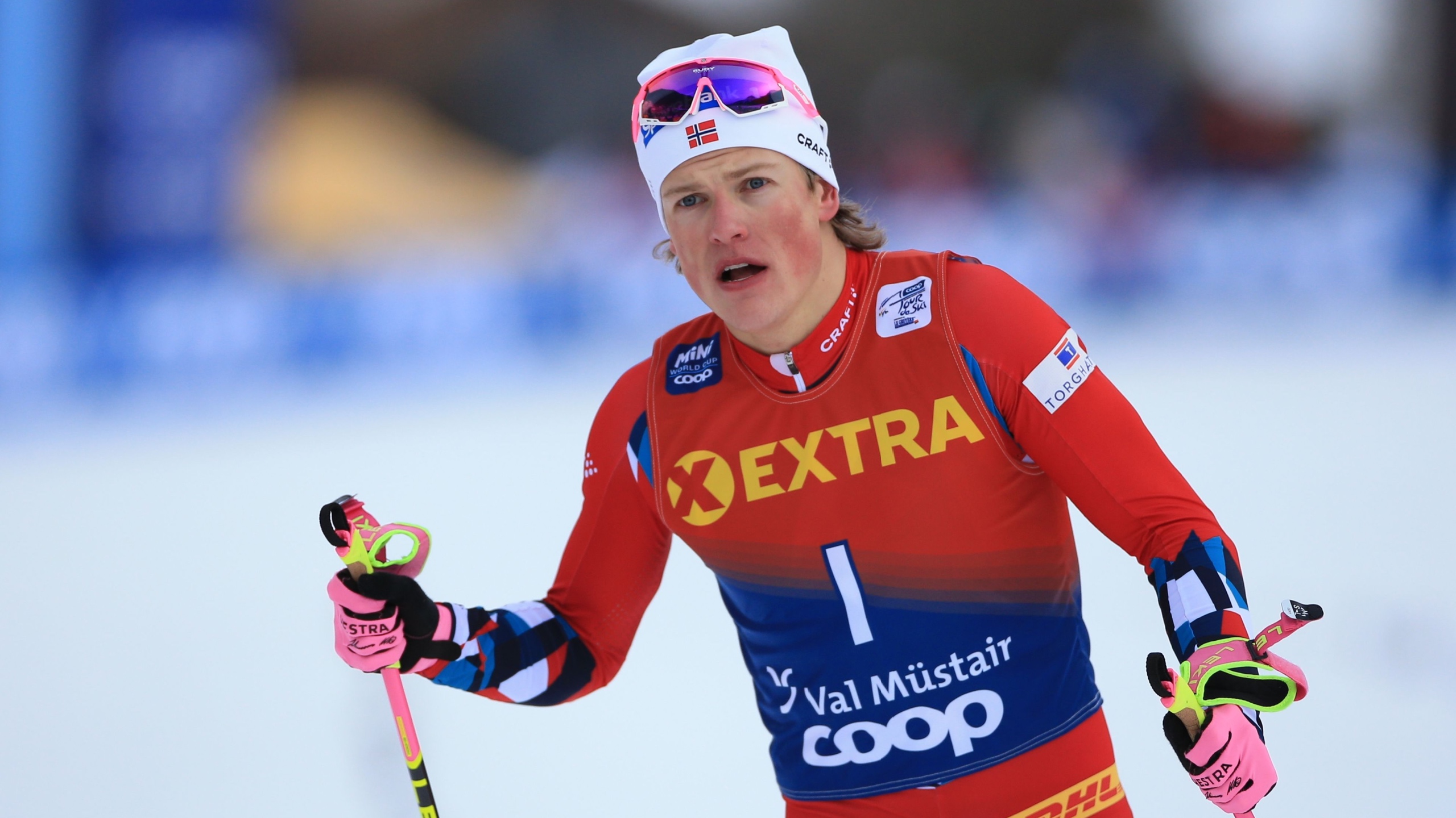 Johannes Høsflot Klæbo skiing at a World Cup event in Switzerland in 2022. Photo: Pierre Teyssot / Shutterstock.com.