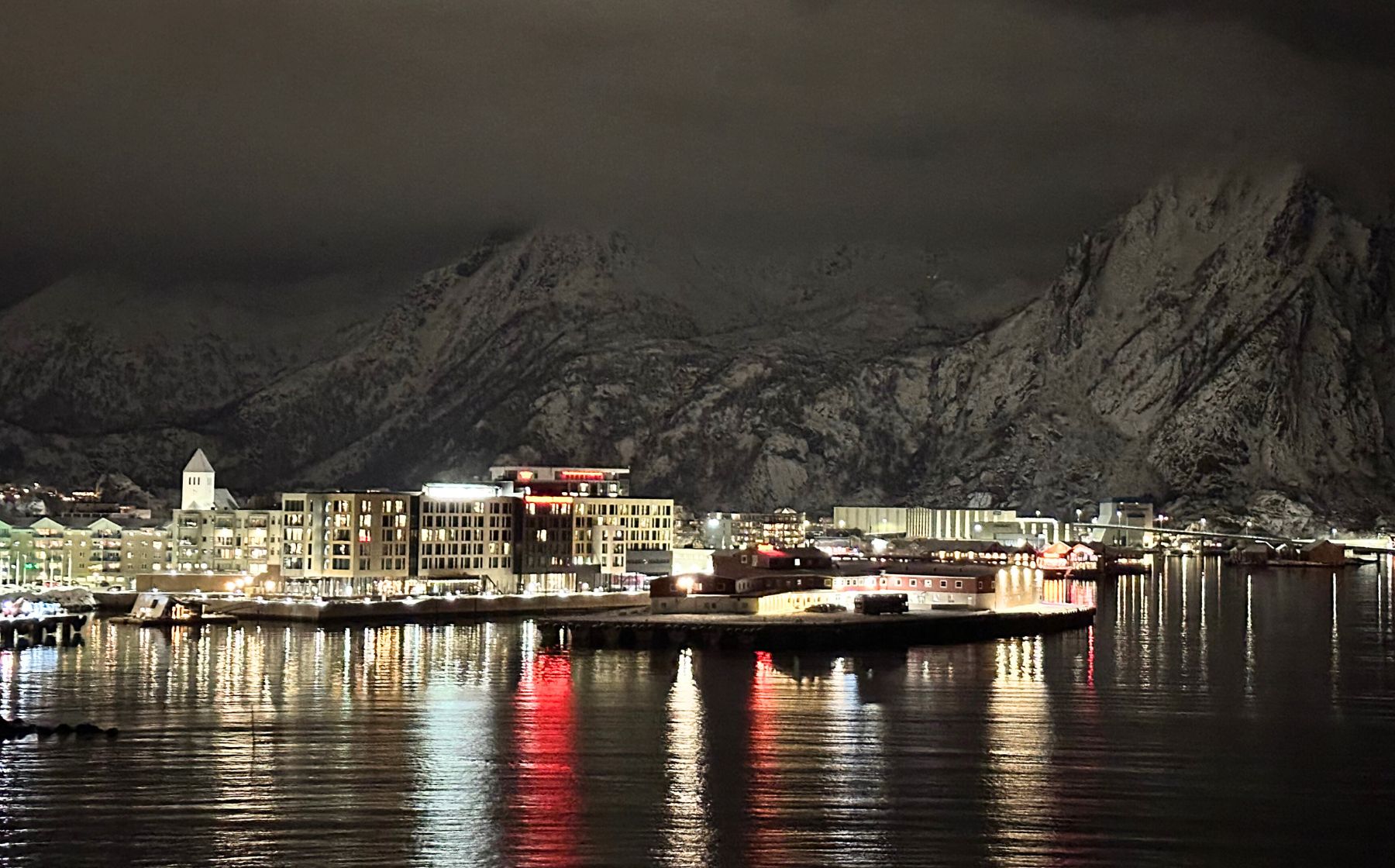 Approaching Svolvær at night. Photo: David Nikel.