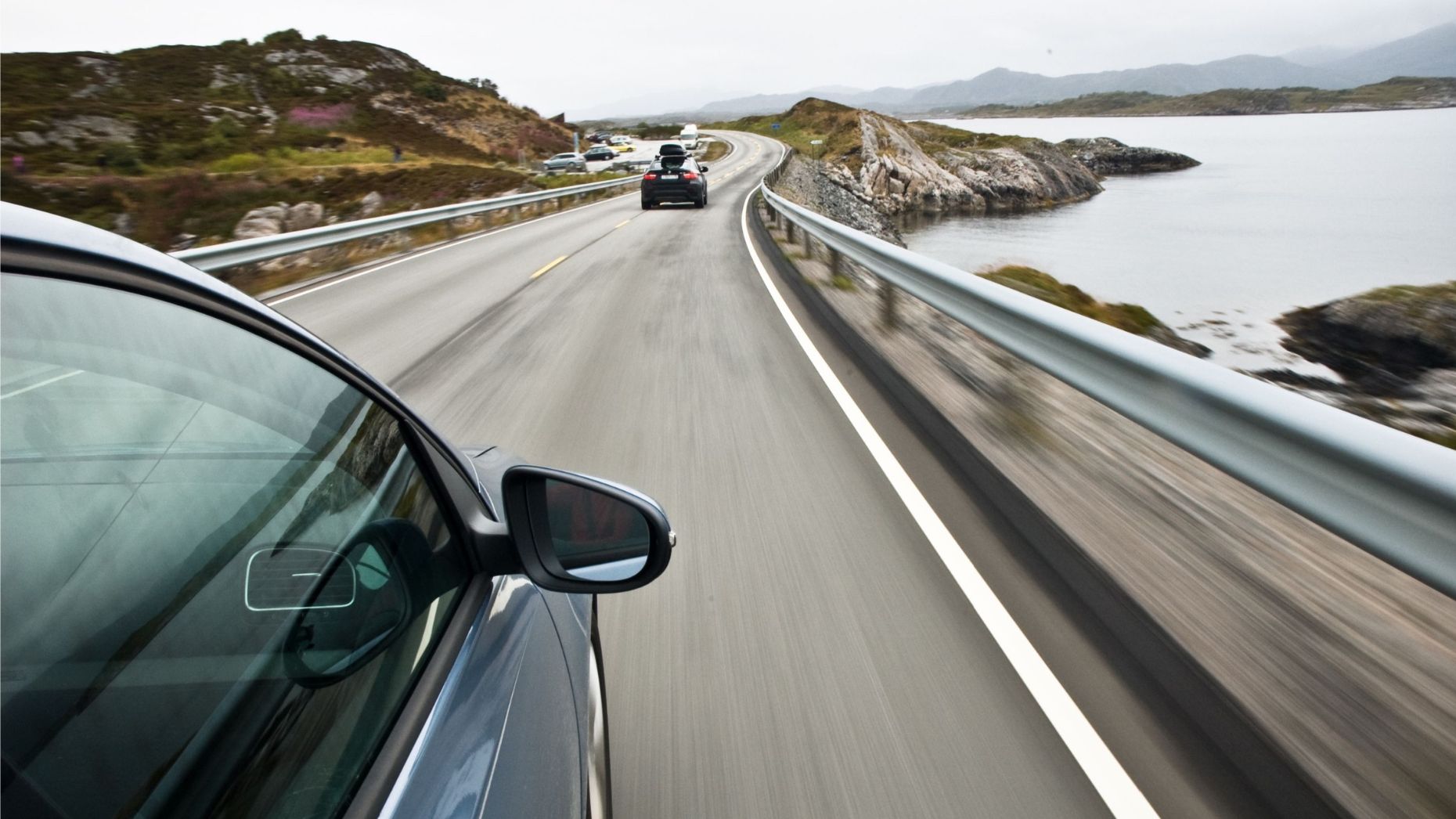 Car driving on Norway's Atlantic Road.