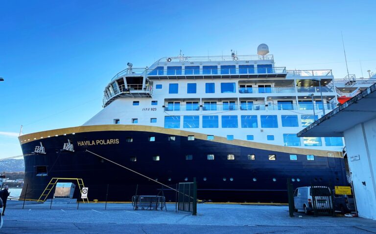 Havila Polaris cruise ship in dock.