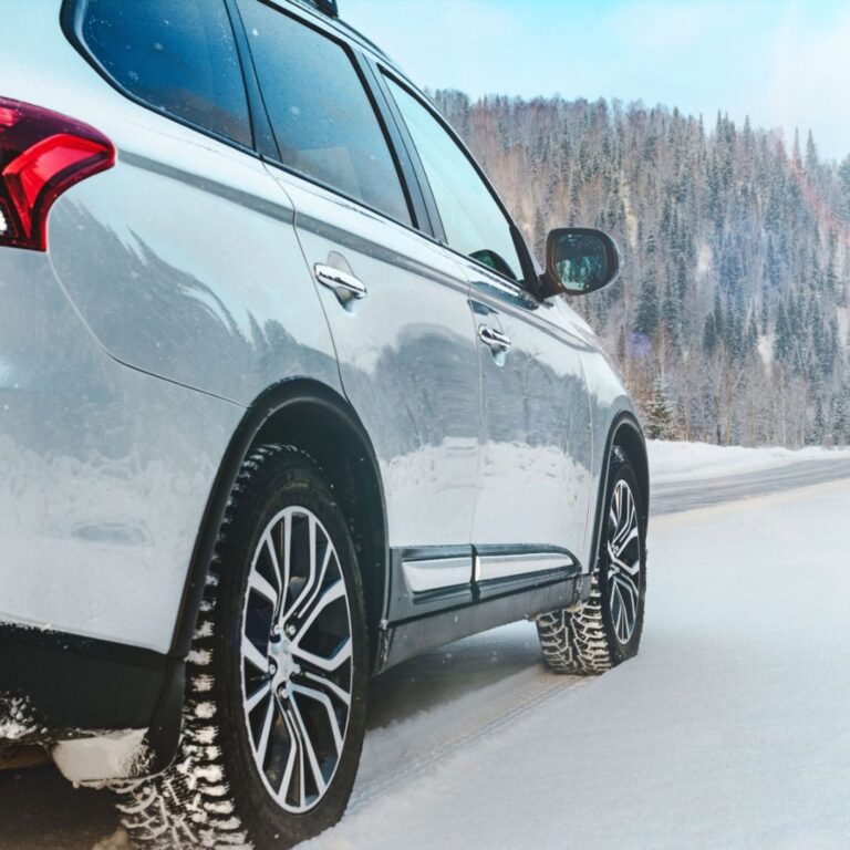 Norway car on a winter road.