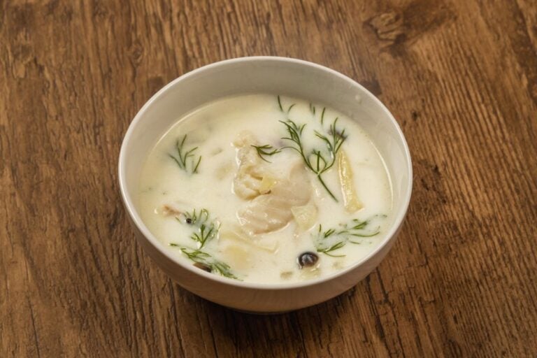 A bowl of creamy fish soup.