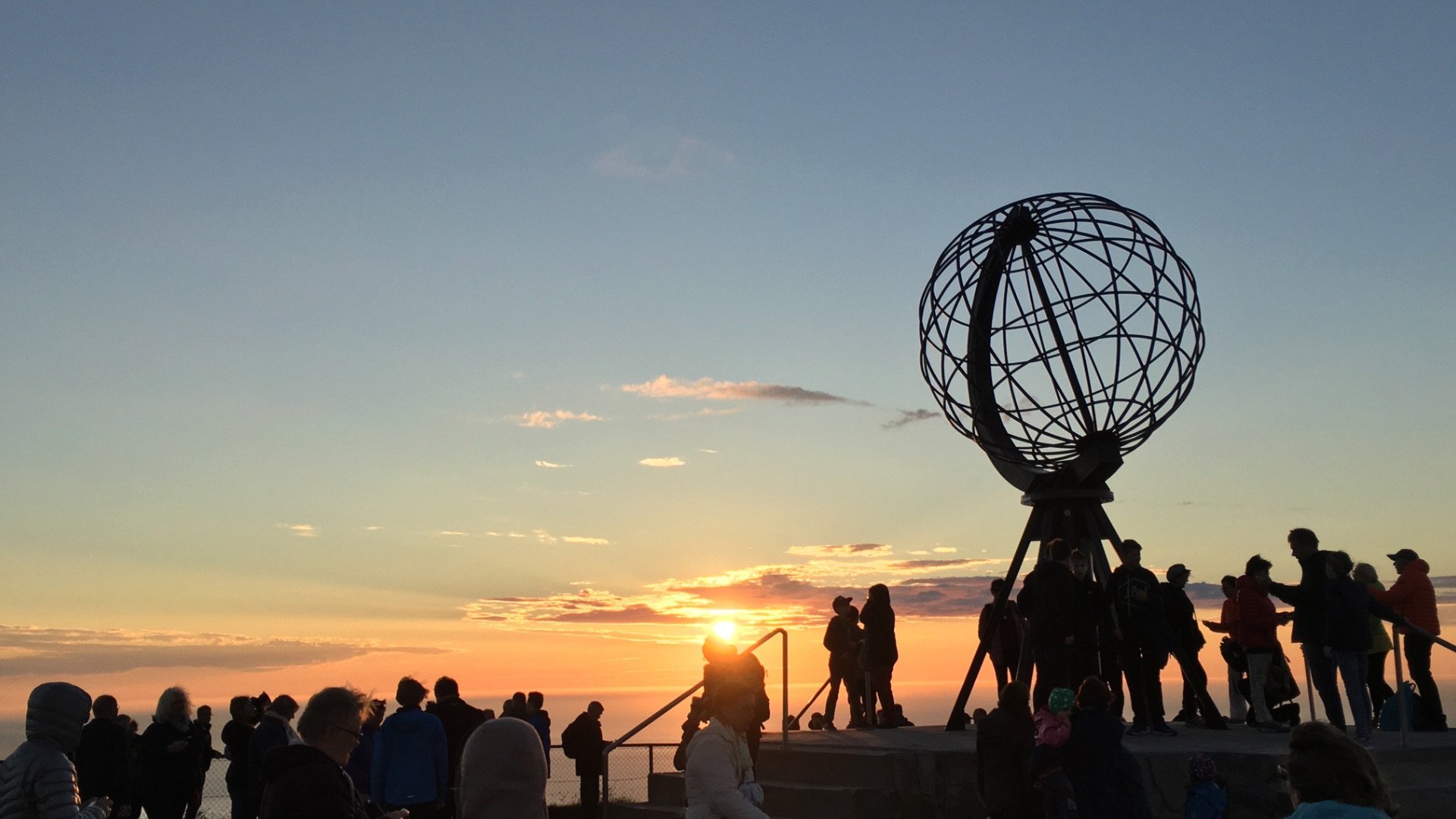 North Cape monument with the midnight sun in the summer. Photo: David Nikel.