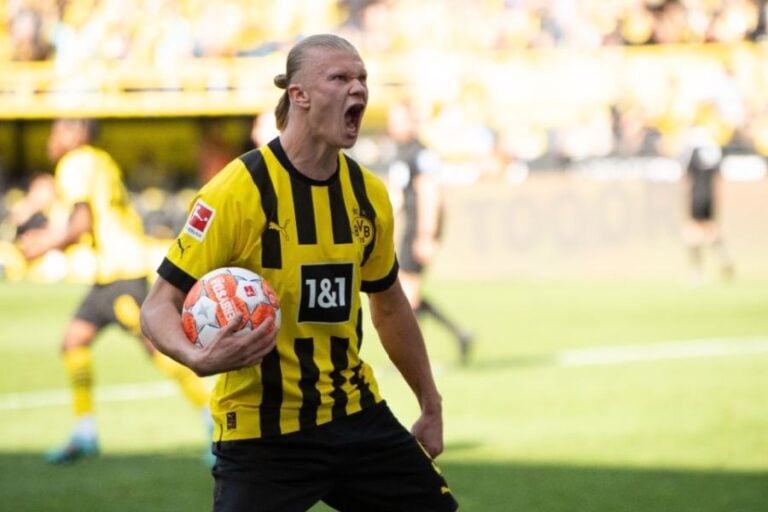 Erling Haaland playing for Dortmund. Photo: Vitalii Vitleo / Shutterstock.com.