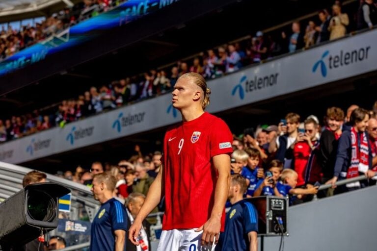Erling Haaland playing for Norway's national team. Photo: froarn / Shutterstock.com.