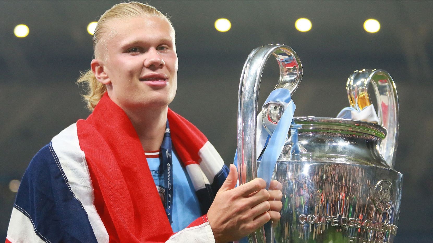 Erling Haaland with the Champions League trophy in 2023. Photo: Gevorg Ghazaryan / Shutterstock.com.