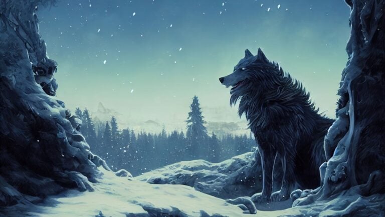An illustration of Fenrir, a creature in Norse mythology.