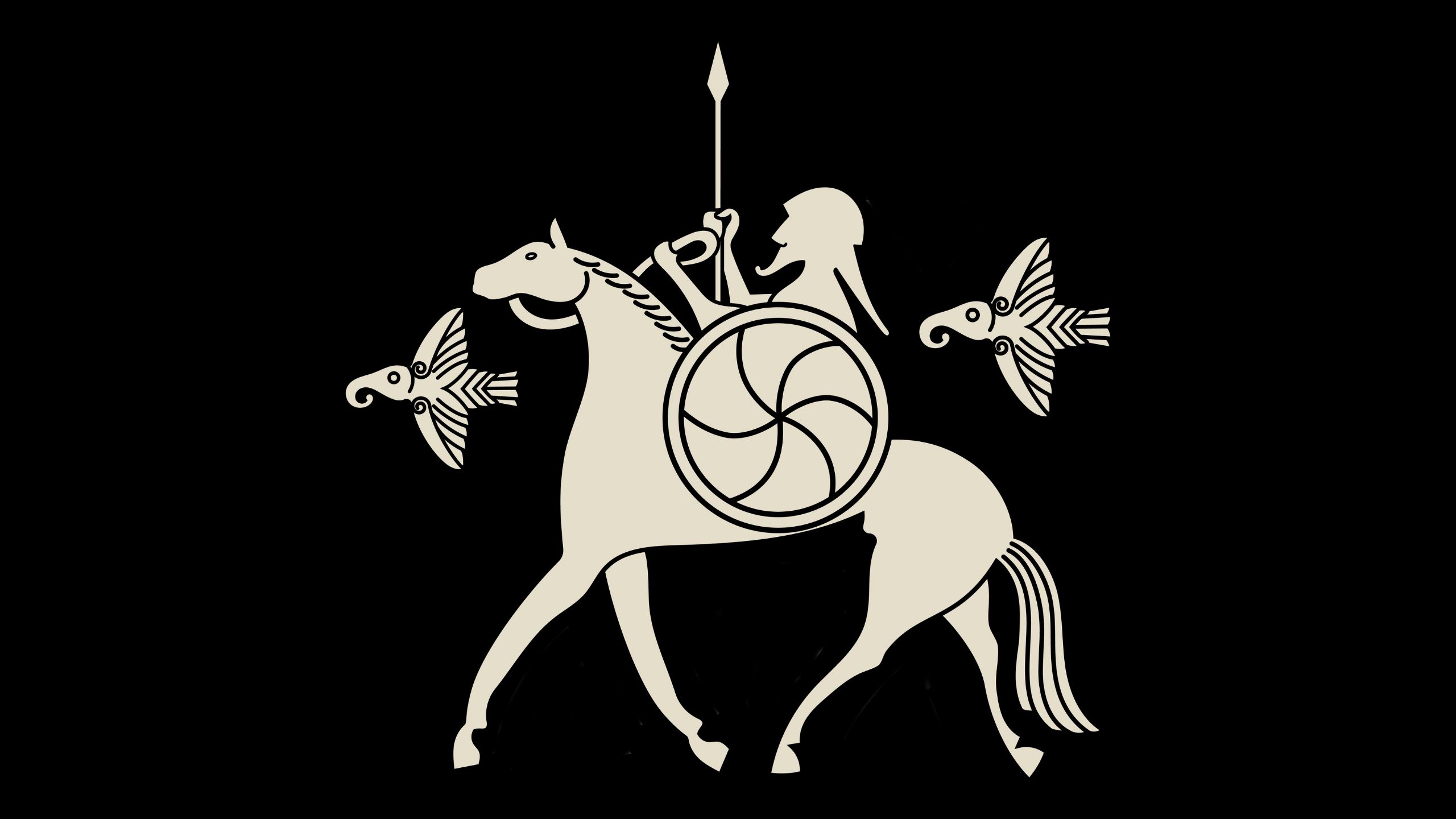 Illustration of Hermod riding a steed.