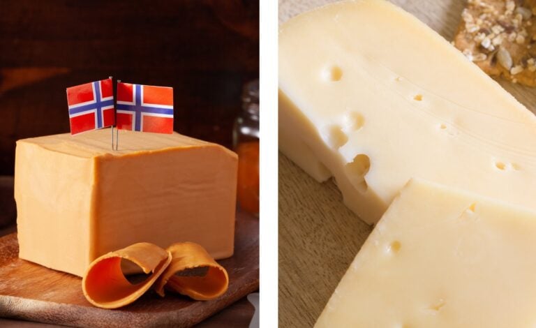 Brown cheese and Jarlsberg.
