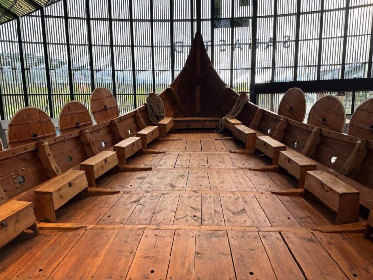 Inside the Myklebust replica Viking ship in Nordfjordeid. Photo: David Nikel.