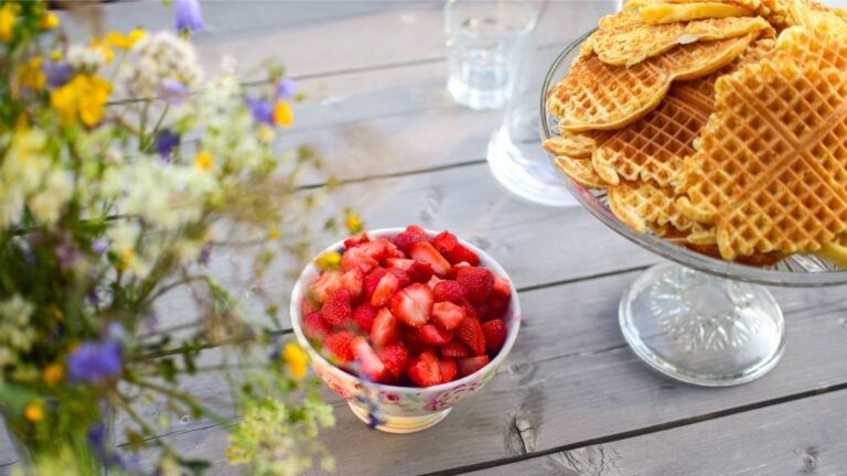Norwegian waffles and strawberries.