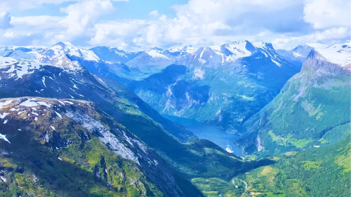 The view from Geiranger Skywalk at Dalsnibba in Norway. Photo: David Nikel.