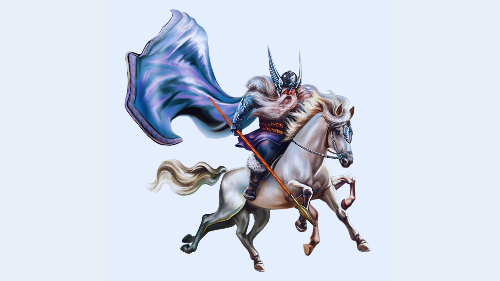 Norse God Odin riding the eight-legged horse Sleipnir.