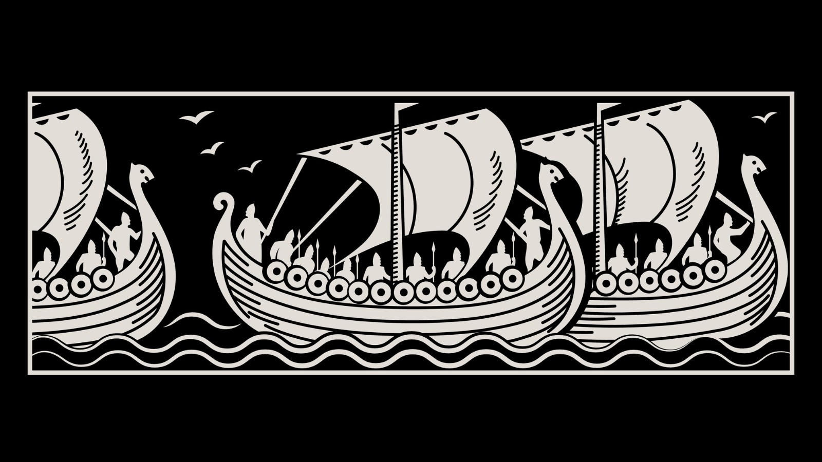 Artistic design of Viking ships in an Old Norse style.