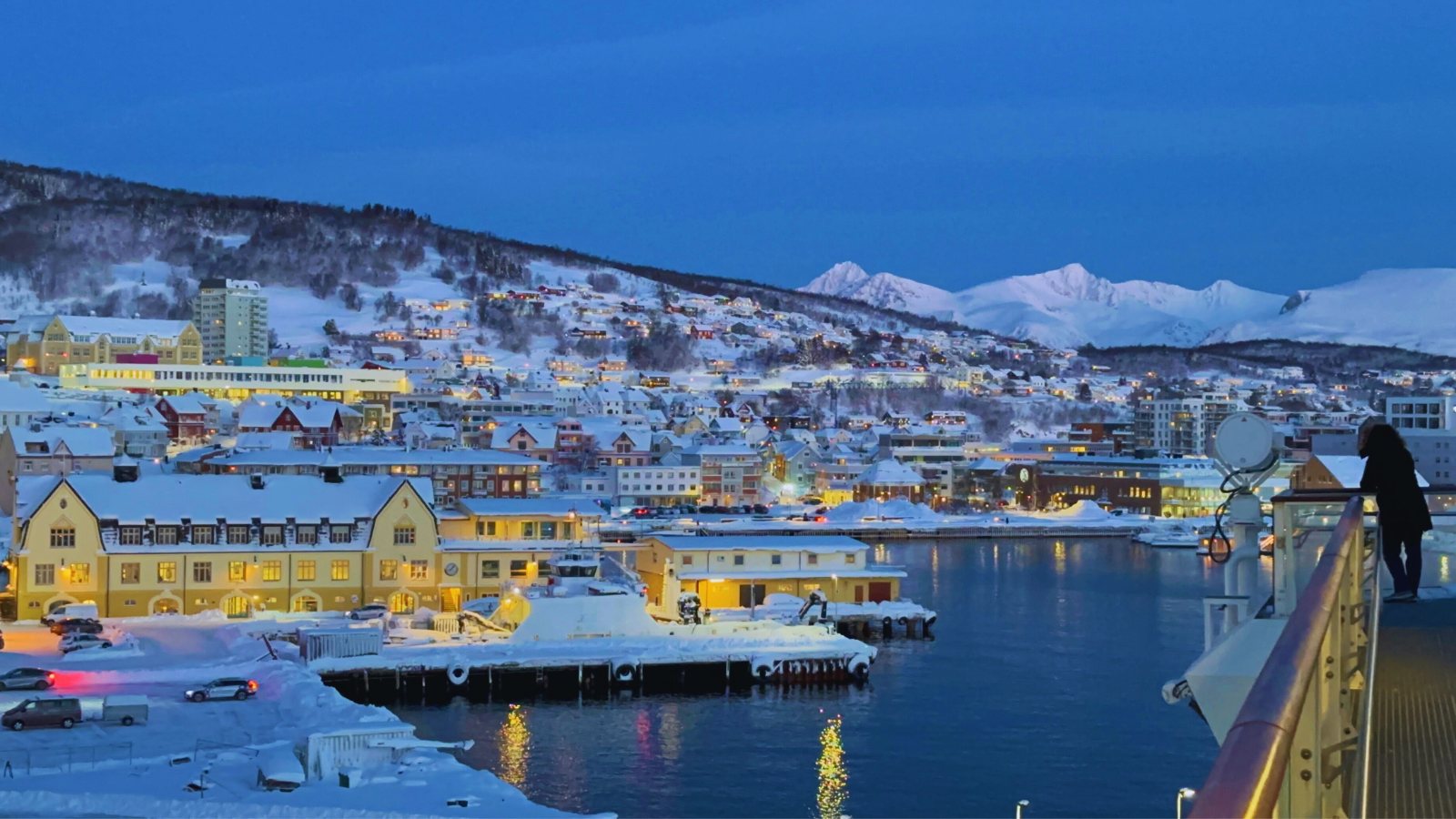 Harstad in winter seen from a ship. Photo: David Nikel.
