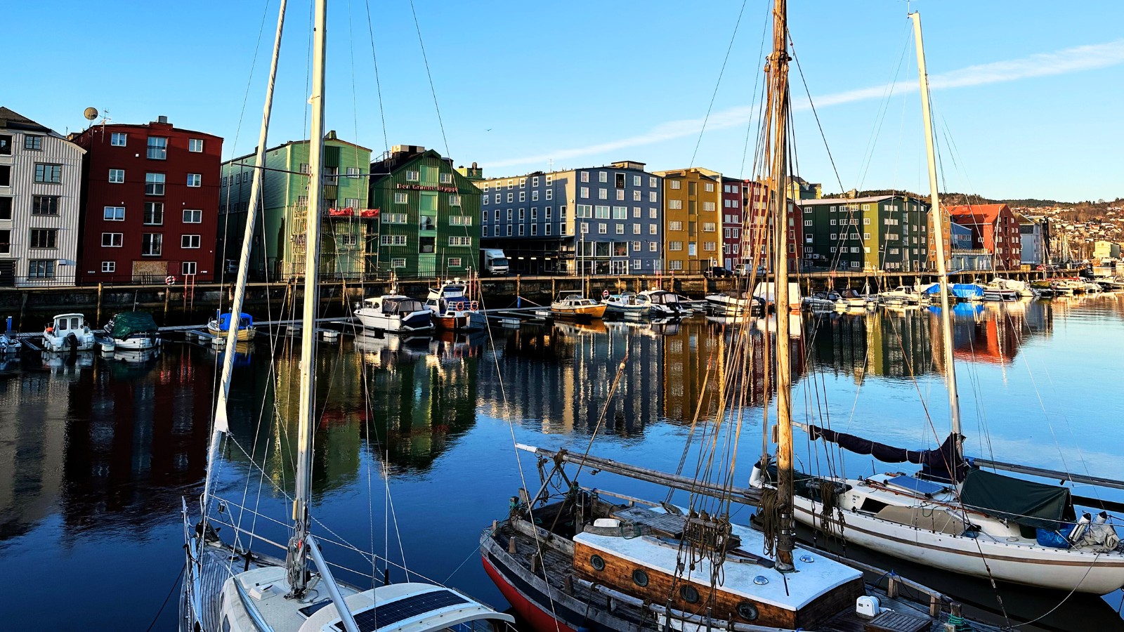 A sunny day by a Trondheim canal. Photo: David Nikel.