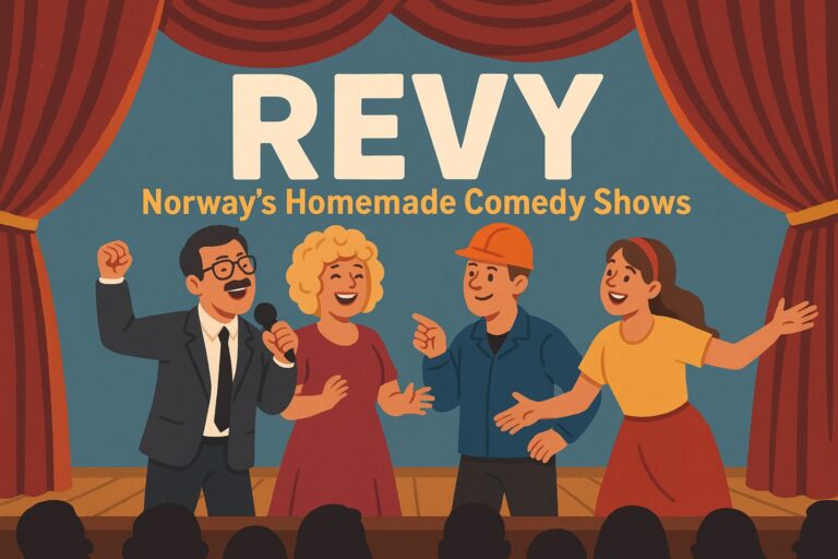 Illustration of a Norway 'revy' show.