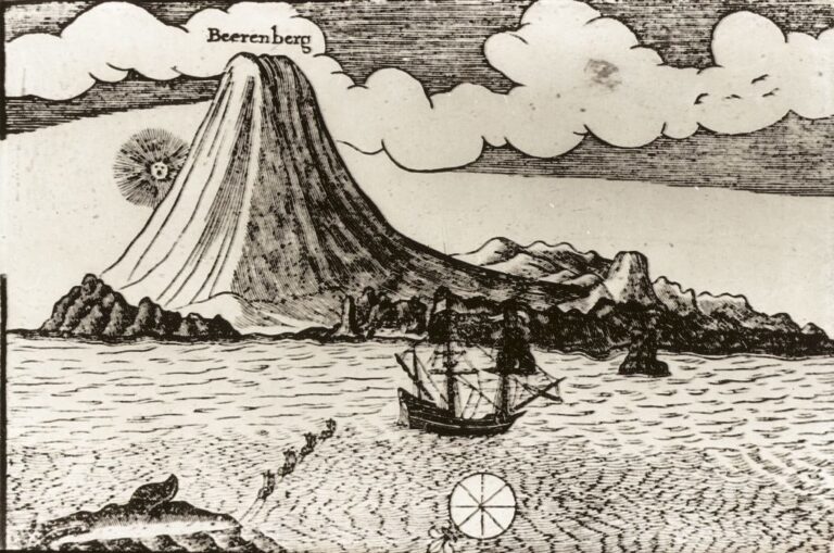 Historic drawing of Beerenberg on Jan Mayen. Image: Norwegian Polar Institute.