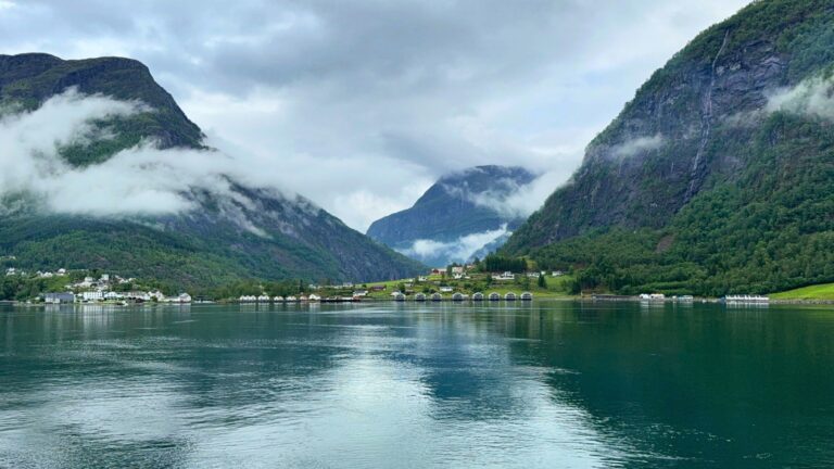 Approach to Skjolden from a ship. Photo: David Nikel.