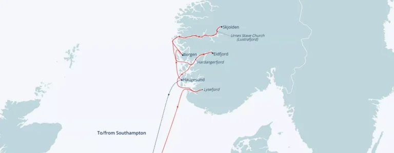 Fred Olsen cruise itinerary map for S2608.