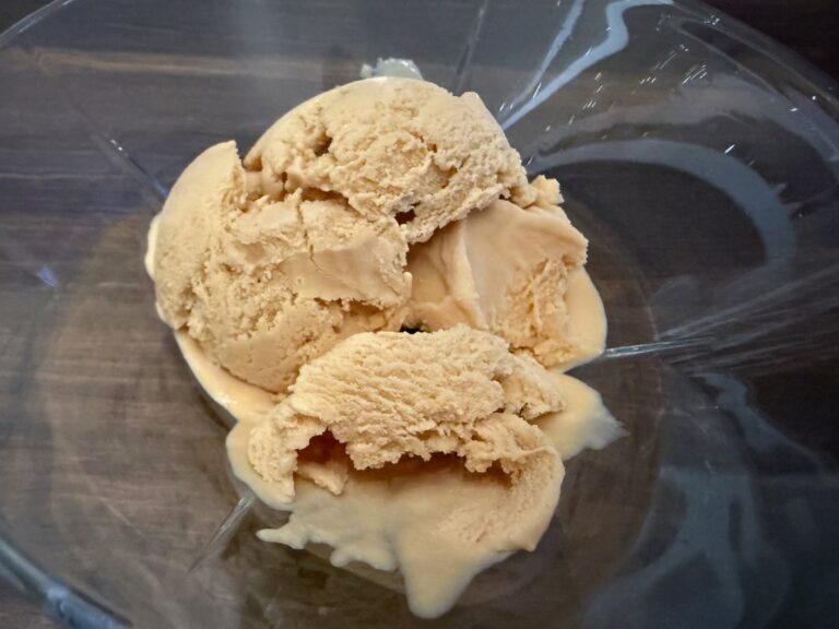 Close-up of brunost ice cream. Photo: David Nikel.