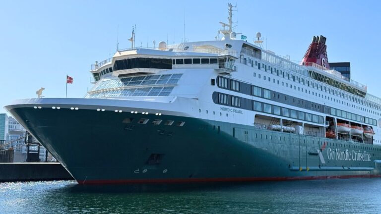 Nordic Pearl cruise ferry docked in Copenhagen, Denmark. Photo: David Nikel.
